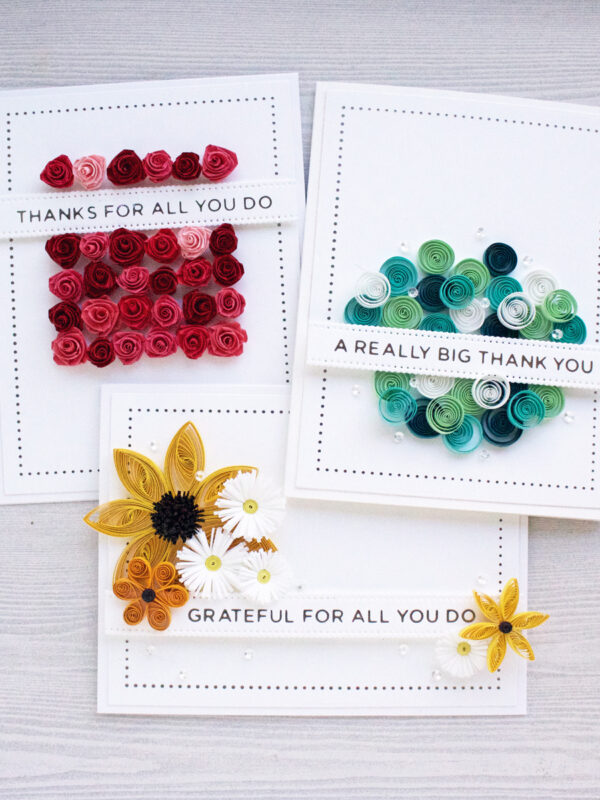 A Trio of Elegant Floral Quilled Thank You Cards